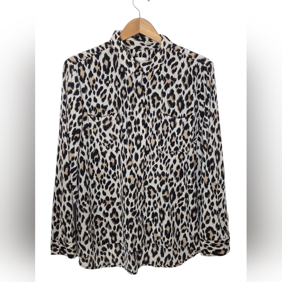 Chico Leopard Print Button-Up Blouse Sz 3 XL - Picture 1 of 13